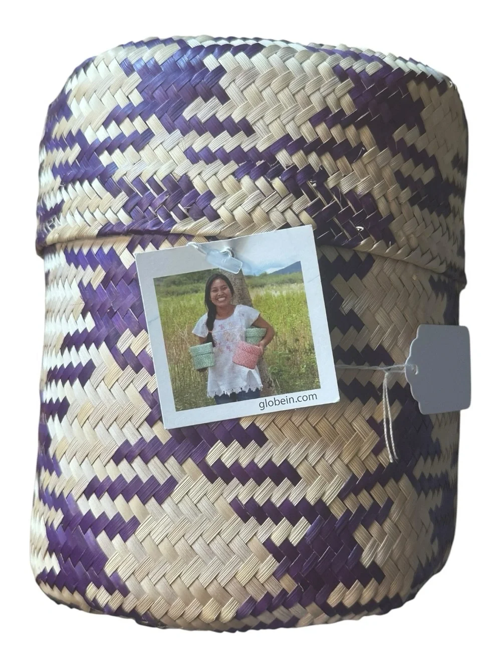 GlobeIn Handwoven Basket w Lid Emilia Garcia Martinez Oaxaca Mexico Purple